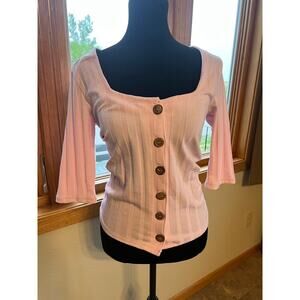 Free People pink scoop neck, 3/4 sleeve rib knit Tee, women's size S